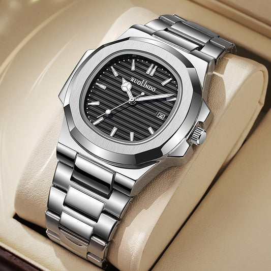 Dubbele kalender, geavanceerd, roestvrij staal, lichtgevend herenhorloge