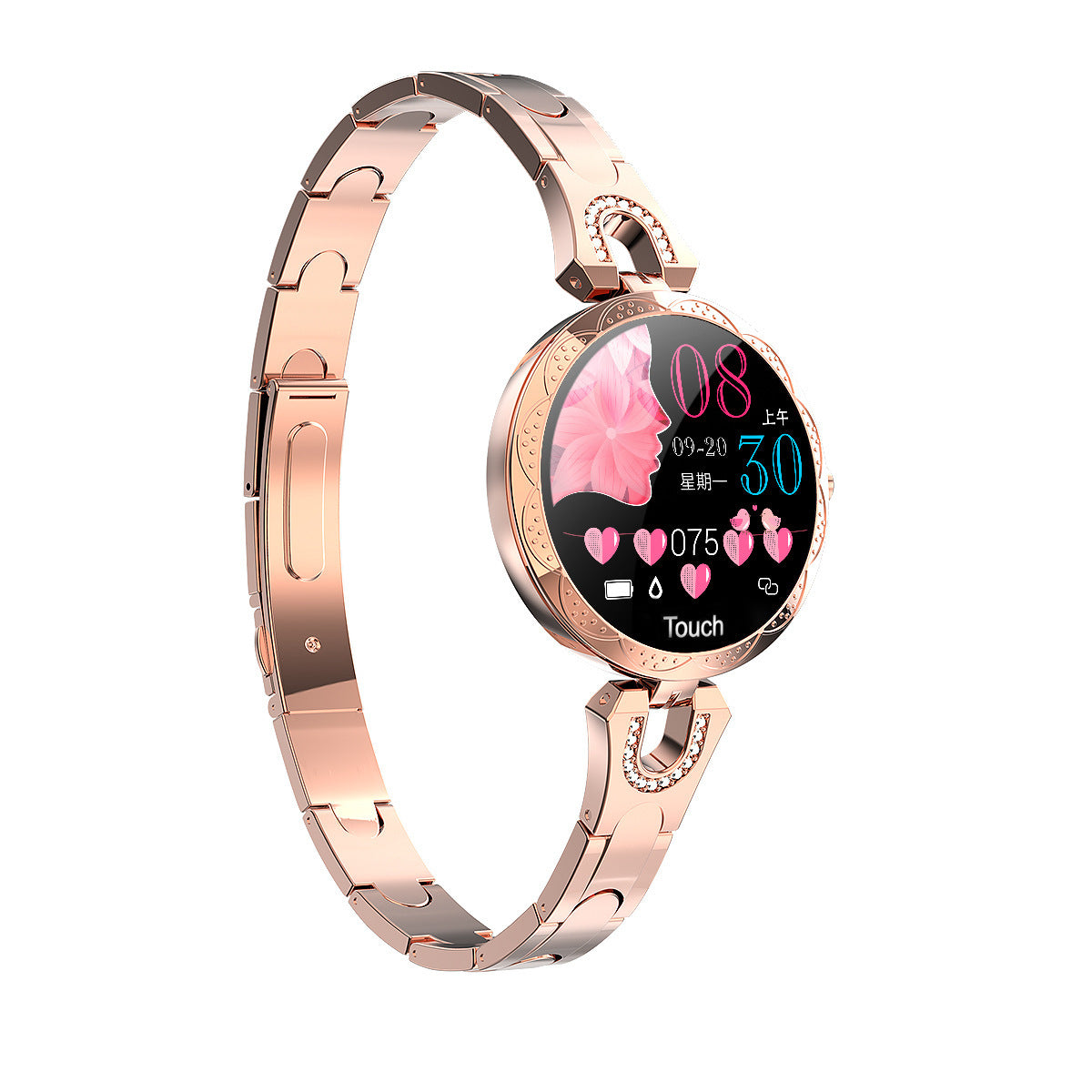 Modieus dames smartwatch, waterdicht draagbaar apparaat, hartslagmeter, sport smartwatch voor dames.