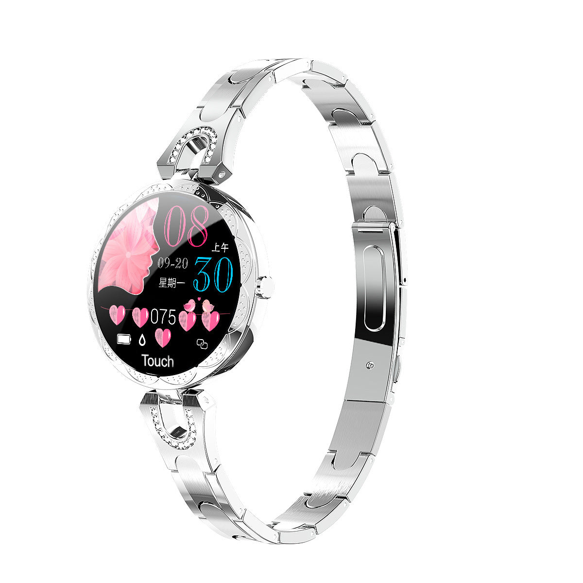 Modieus dames smartwatch, waterdicht draagbaar apparaat, hartslagmeter, sport smartwatch voor dames.