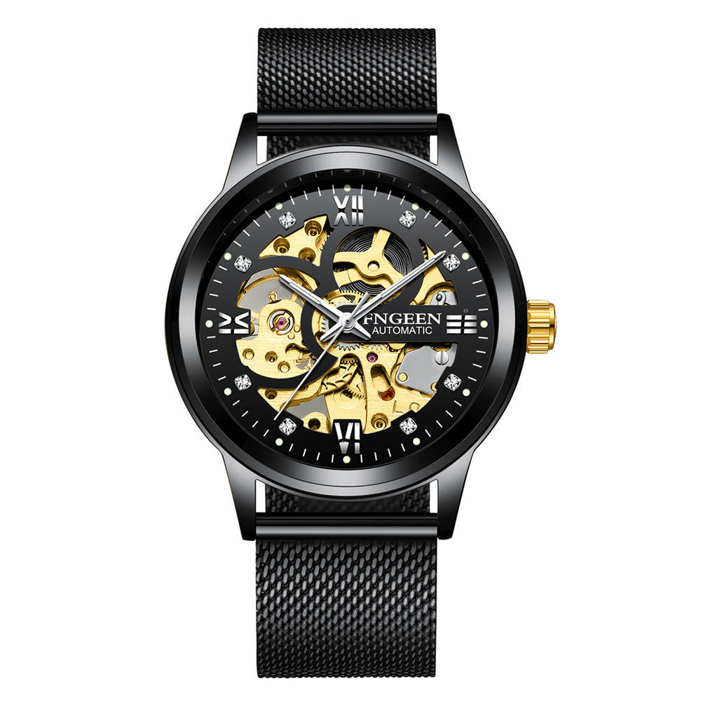 Modieus Luxe Waterdicht Mechanisch Horloge met Lichte Wijzers en Steelband 