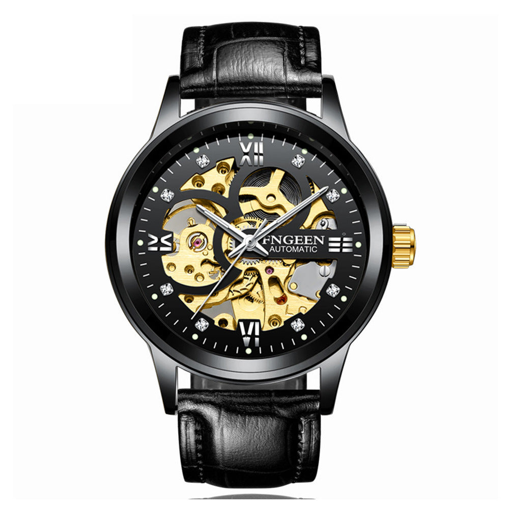 Modieus Luxe Waterdicht Mechanisch Horloge met Lichte Wijzers en Steelband 