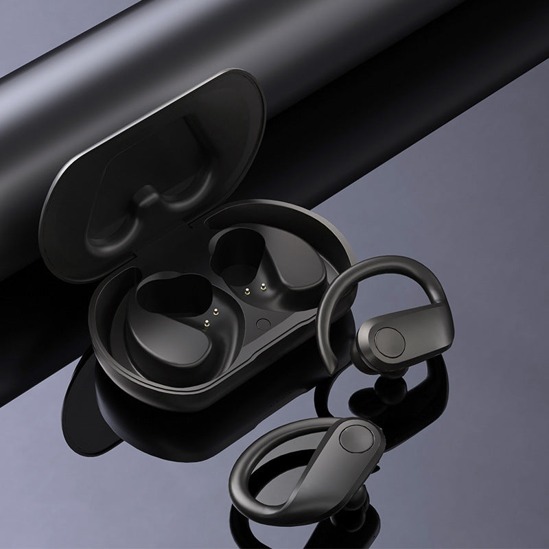 Draadloze  Bluetooth-oortjes die aan het oor worden bevestigd