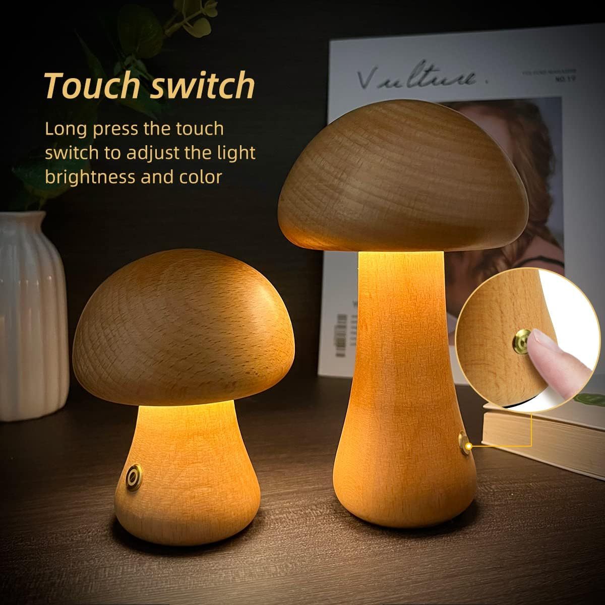 INS Houten Schattige Schimmel LED Nachtlampje met Touch Switch, Bedzijdetafellamp voor Slaapkamer, Kinderkamer, Slaaplampjes, Huisdecoratie 
