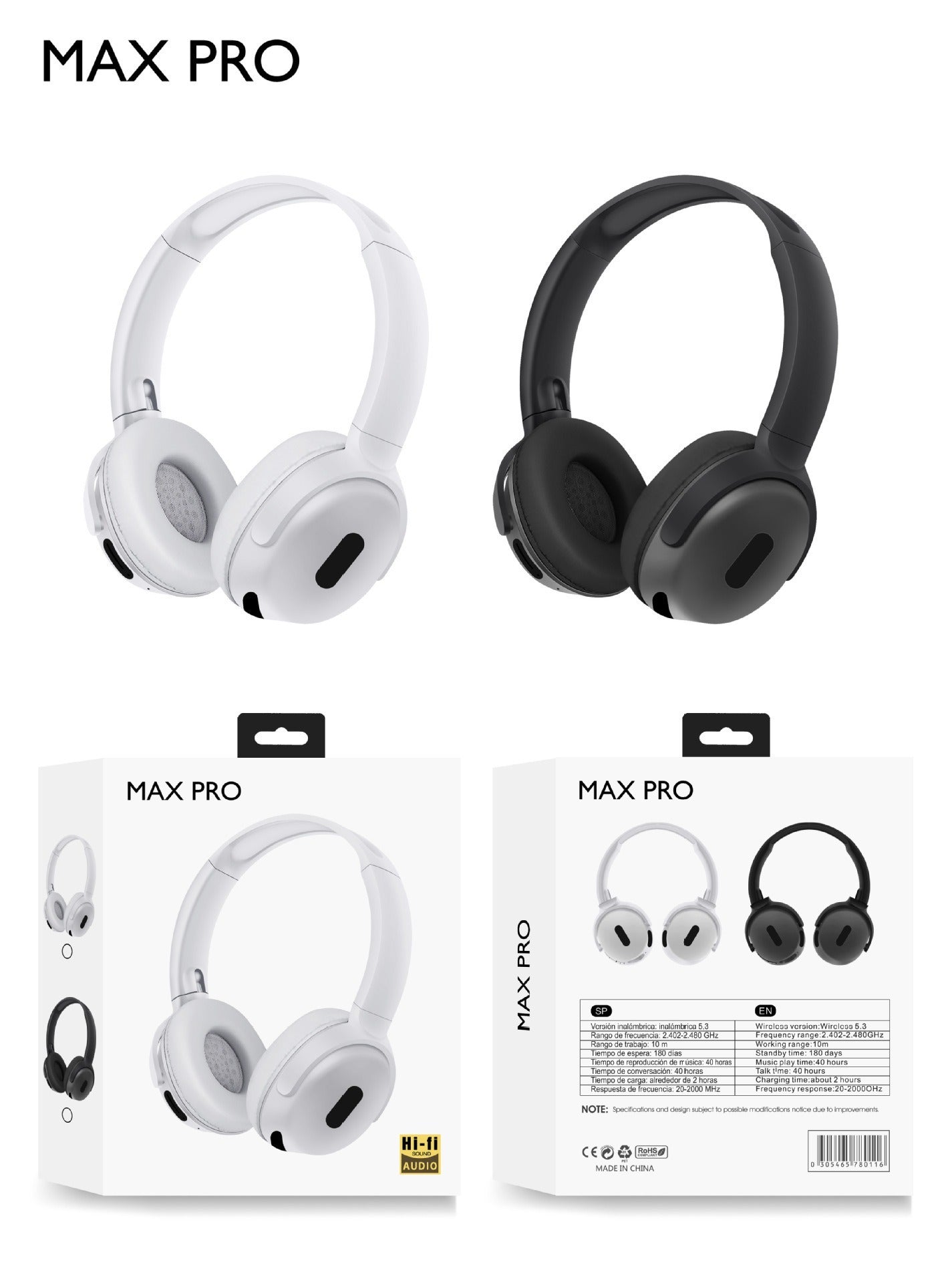 Opvouwbare draadloze hoofdtelefoons, Bluetooth sport oortjes, Hifi stereo ruisonderdrukkende hoofdtelefoons met microfoon, over-ear gamer hoofdsets 