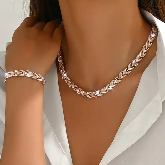 Armband en ketting met wilgenblad en diamanten voor dames: betaalbare luxe met persoonlijkheid. 