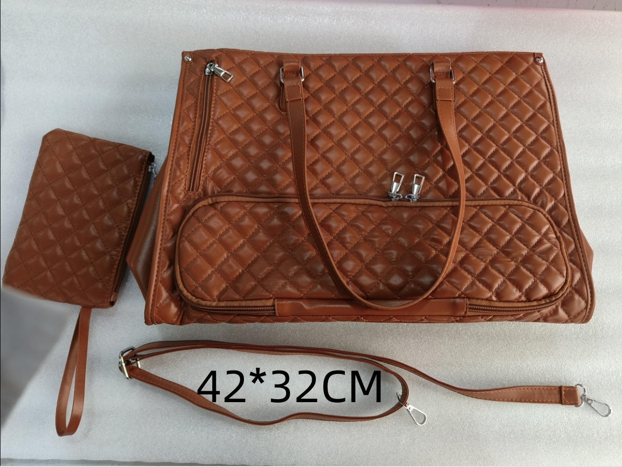 Modieuze lunchtas voor dames, thermisch geïsoleerde lunchbox, lekvrije crossbody tas met computercompartiment, gewatteerde grote handtas met portemonnee. 