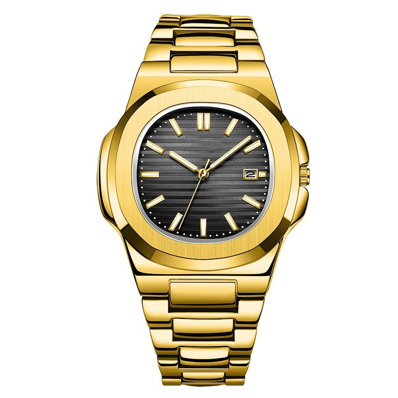 Modieus horloge met stalen band,  kalender en lichtgevende wijzers voor heren