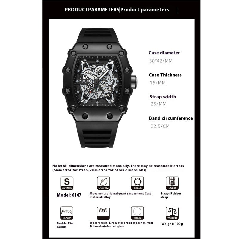 Grote wijzerplaat,  lichtgevend, tonvormig herenhorloge